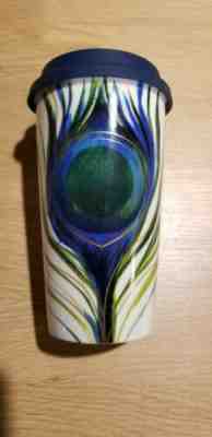 Starbucks 2015 Peacock Feather Traveler Tumbler Mug Dot Collection 12 oz - Sold on eBay Jan, 14th 2020 for $21.50
