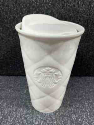 Starbucks 2012 White Quilted Mermaid Logo Ceramic Travel Tumbler 10 oz with Lid - Sold on eBay Jan, 14th 2020 for $25.00