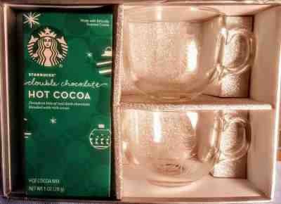 STARBUCKS GIFT SET (2 Crystal Glass + 1 oz Hot Cocoa Mix)  NEW - Sold on eBay Jan, 14th 2020 for $19.95