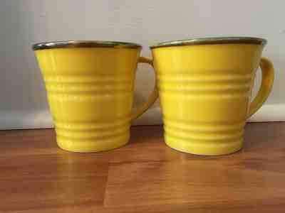 ~ PAIR 2007 Starbucks YELLOW & Silver Rim Coffee Mug Cup Ribbed Bucket Pail - Sold on eBay Jan, 14th 2020 for $19.99