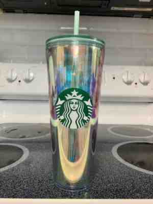 Starbucks Iridescent Tumbler 24Oz Mermaid Tail Waves Teal Clear Frosted NEW RARE - Sold on eBay Jan, 14th 2020 for $29.99