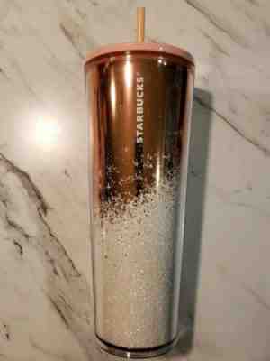 Starbuck Tumbler Rose Gold Pink White Bling Glitter 2019 Holiday Winter Cold Cup - Sold on eBay Jan, 14th 2020 for $25.00