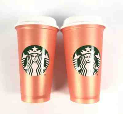Starbucks Reusable Orange Shimmer Cup Set Of Two 16 Oz 2018 Limited Edition NEW - Sold on eBay Jan, 14th 2020 for $16.98