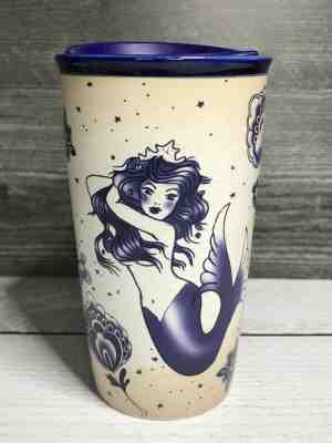 Starbucks ~ 2016 Blue Sailor Tattoo Mermaid Siren Ceramic Travel Tumbler w/ Lid - Sold on eBay Jan, 14th 2020 for $49.99