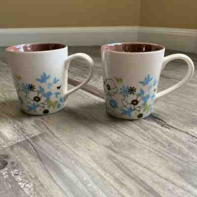 Starbucks Coffee Mugs Set Of 2 Floral Flower Brown Blue Butterfly 11 Oz 2006 - Sold on eBay Jan, 14th 2020 for $18.74