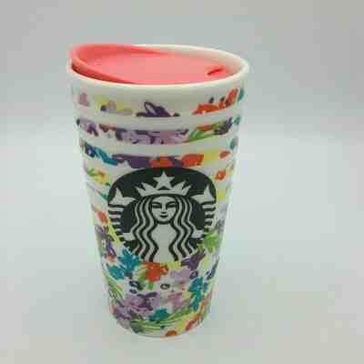 Starbucks 2016 10 fl oz Floral Ceramic Tumbler Travel Coffee Mug with Lid - Sold on eBay Jan, 15th 2020 for $24.99