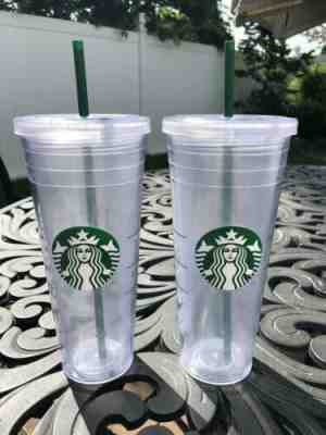 2 Starbucks Tumbler Plastic Cup With Lid Logo 24oz Venti 1 W/ Straw 710 ML Drink - Sold on eBay Jan, 15th 2020 for $29.99
