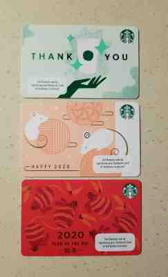 Starbucks Card Indonesia 2020 Paper Card - Set of 3 Year of the Rat n Thank you - Sold on eBay Jan, 15th 2020 for $25.00