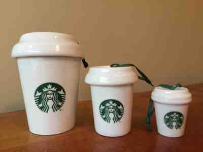 NEW Starbucks Coffee Set of 3 Ceramic Nesting Cups Tumblers Ornaments  - Sold on eBay Jan, 15th 2020 for $18.50