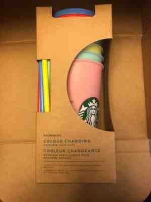 Starbucks Color Changing Reusable Cold Cup Tumbler Pack of 5 w/ Lids Straws 24oz - Sold on eBay Jan, 15th 2020 for $50.00