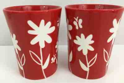 Set Of 2 Starbucks 2007 Red Coffee Mugs Cups Embossed Flowers Butterflies 12 oz - Sold on eBay Jan, 15th 2020 for $19.98