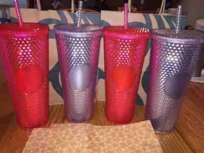 NEW STARBUCKS 2019 Neon Pink Studded Cold Cup Tumbler WINTER HOLIDAY 24 oz w/Bag - Sold on eBay Jan, 15th 2020 for $37.00