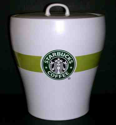 Starbucks Coffee Canister Mermaid Logo Ceramic Cookie Jar White Green Stripe HTF - Sold on eBay Jan, 15th 2020 for $15.94