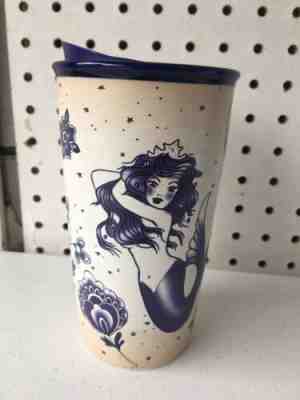 Starbucks 2016 Sailor Tattoo Mermaid Ceramic Tumbler 12oz lid blue travel mug - Sold on eBay Jan, 15th 2020 for $65.00