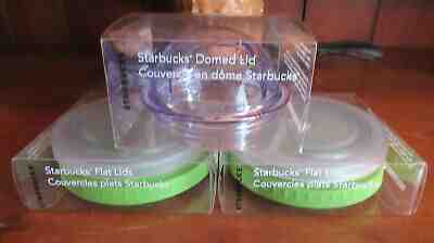 STARBUCKS NEW 1 CLEAR FACETED DOME LID & 4 FLAT LID REPLACEMENT FOR COLD CUP LOT