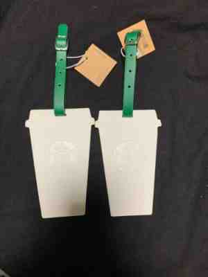 Starbucks Rare 2019 Leather White Drink Cup Embossed Logo Luggage Tag Set of 2!! - Sold on eBay Jan, 15th 2020 for $25.00