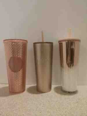 Lot of 3 Starbucks Rose Gold Trio Studded Bling Venti Tumbler-Cold Cups  Rare - Sold on eBay Jan, 15th 2020 for $90.00