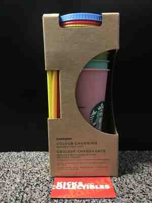 Starbucks Reusable COLOR CHANGING Cold Cup 5 Cups Lids Straws 24oz Original NEW! - Sold on eBay Jan, 14th 2020 for $75.00