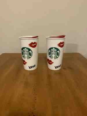Set Of 2 Starbucks XOXO Red Lips Double Wall Ceramic Travel Tumblers NEW - Sold on eBay Jan, 17th 2020 for $40.00