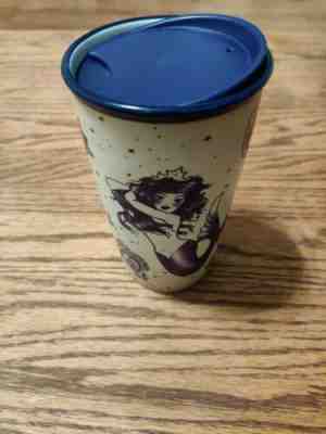 Starbucks 2016 Sailor Tattoo Mermaid Ceramic Tumbler 12oz lid blue travel mug - Sold on eBay Jan, 17th 2020 for $49.99