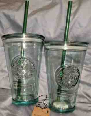 *LAST SET OF TWO! * Starbucks Recycled Green Glass,16oz Tumblers. Free Shipping! - Sold on eBay Jan, 17th 2020 for $44.99