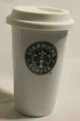 White Ceramic Starbucks Cup Mug Travel Tumbler Mermaid Logo 2010 Silicone Lid