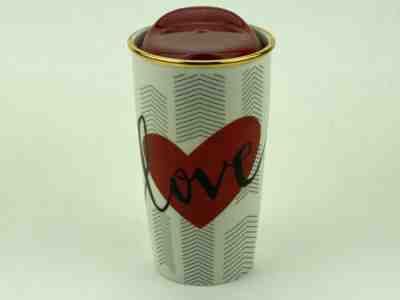 STARBUCKS COFFEE 2014 Red Heart LOVE Ceramic Travel Tumbler Mug W/ LID 12 OZ - Sold on eBay Jan, 17th 2020 for $25.95