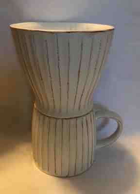 STARBUCKS 2013 WHITE RIBBED CERAMIC POUR OVER CONE & COFFEE MUG SET 16 Oz - Sold on eBay Jan, 17th 2020 for $22.50