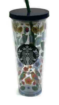 STARBUCKS COFFEE Siren Logo Parrots Butterflies Bugs Flowers 24 Oz Cold Tumbler - Sold on eBay Jan, 17th 2020 for $29.99
