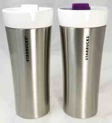 Starbucks 2012 White Ceramic Stainless Tumbler Travel Mug Coffee Cup Purple 12oz - Sold on eBay Jan, 17th 2020 for $44.95