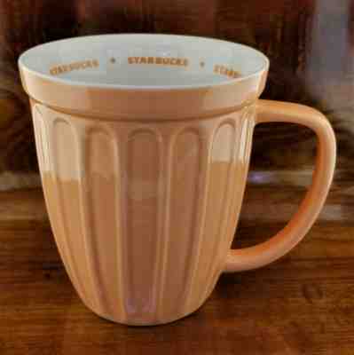 New 2006 STARBUCKS Peach & White Ribbed Fluted Flower Pot Coffee Mug 16 oz.  - Sold on eBay Jan, 17th 2020 for $21.95