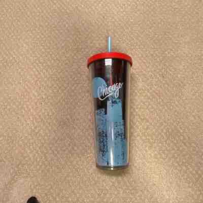 NEW Starbucks *-* Chicago Skyline Cold Cup Tumbler Red and Light Blue 24oz - Sold on eBay Jan, 16th 2020 for $18.90
