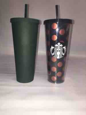 2~Starbucks Tumblers 24oz Venti Large Cups Polka Valentine & DarkGreen Classic - Sold on eBay Jan, 16th 2020 for $90.00