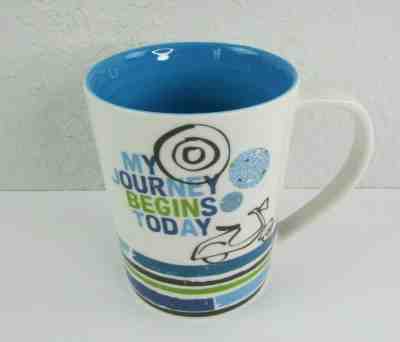 Starbucks Coffee MY JOURNEY BEGINS TODAY 14oz Mug Cup 2008 White Blue  - Sold on eBay Jan, 16th 2020 for $19.32