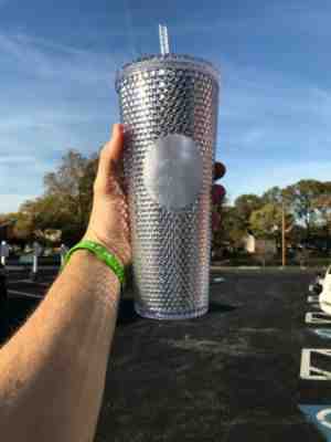 Starbucks Bling Platinum Studded Cold Cup Tumbler 24oz Holiday 2019 Silver - Sold on eBay Jan, 16th 2020 for $25.88
