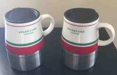 Starbucks Stainless Steel Ceramic Travel Mugs - 14oz - 2006 Pair (2) Christmas - Sold on eBay Jan, 16th 2020 for $31.49