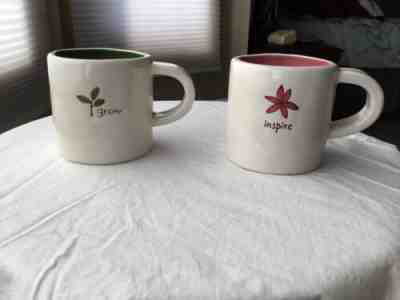 2 STARBUCKS Coffee MUGS 2008 GROW & INSPIRE HAND PAINTED - Sold on eBay Jan, 16th 2020 for $16.00