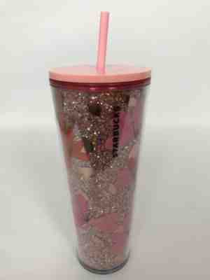 Starbucks New Valentines Day 2020 Tumbler Hearts 24oz Cup Pink Flowers Glitter - Sold on eBay Jan, 16th 2020 for $34.98