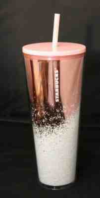 Starbucks 2019 Tumbler Cascading Snow Glitter Pink Rose-Gold Cold Cup 24oz Venti - Sold on eBay Jan, 16th 2020 for $34.95