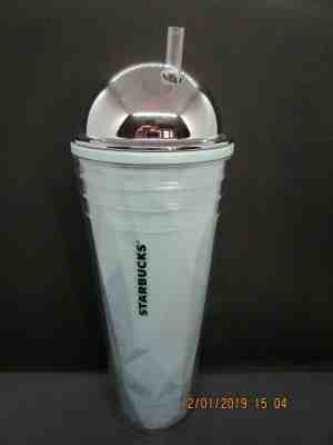 2012 Starbucks Venti Sky Blue Chiseled Silver Dome Lid Tumbler 24oz with Straw  - Sold on eBay Jan, 16th 2020 for $22.04