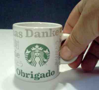 STARBUCKS EXPRESSO DEMITASSE MUG 3.38 FL OZ.THANK YOU IN 8 LENGUAGES BRAZIL RARE - Sold on eBay Jan, 16th 2020 for $15.90
