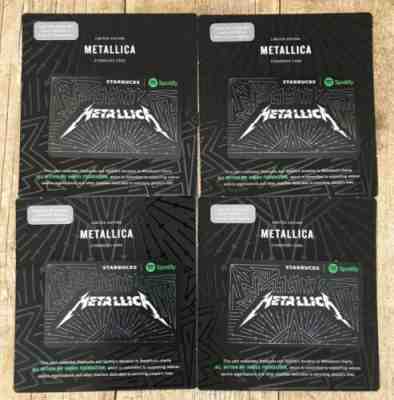 NEW Starbucks Limited Edition Metallica Spotify Gift Cards 2017 Set Of 4 - Sold on eBay Jan, 18th 2020 for $18.00