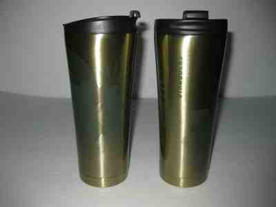 RARE! Lot of 2 Starbucks 2013 Gold Floral Stainless Steel Tumbler Cup 12 Oz - Sold on eBay Jan, 18th 2020 for $24.99
