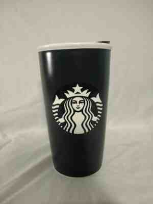 Starbucks Black Writable Travel Mug Siren Mermaid Ceramic Tumbler 12 oz Cup 