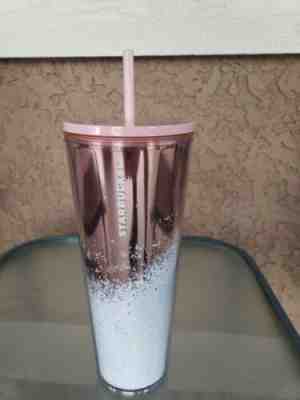 NEW Starbucks Holiday 2019 Venti Tumbler ROSE GOLD Cascading Snow RARE EDITION - Sold on eBay Jan, 18th 2020 for $34.99