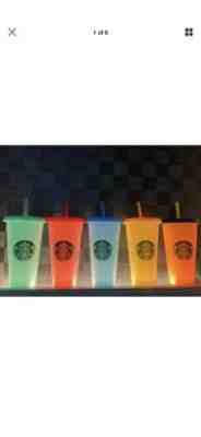 Starbucks Color Changing Reuseable Cold Cups Set Of 5 Includes Straws And Lids - Sold on eBay Jan, 18th 2020 for $50.00