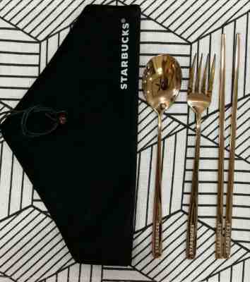 100% Starbucks Cutlery Gold Stainless Steel Fork Spoon Chopsticks Copper SUS304  - Sold on eBay Jan, 18th 2020 for $30.00