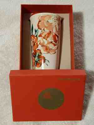 Starbucks Ceramic Travel Mug Floral Flowers Red Lid 10 oz Cup Tumbler 2015 NIB - Sold on eBay Jan, 18th 2020 for $17.00