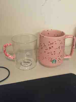 2020 Starbucks Confetti Hearts Handle Glass Mug Valentines 2 Set - Sold on eBay Jan, 17th 2020 for $44.99