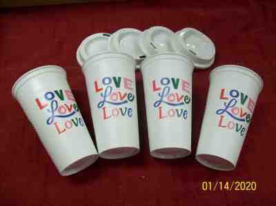 Starbucks Reusable Cup Travel 2018 Set of 4 Lot Valentine Love Print Limited Lid - Sold on eBay Jan, 17th 2020 for $19.50